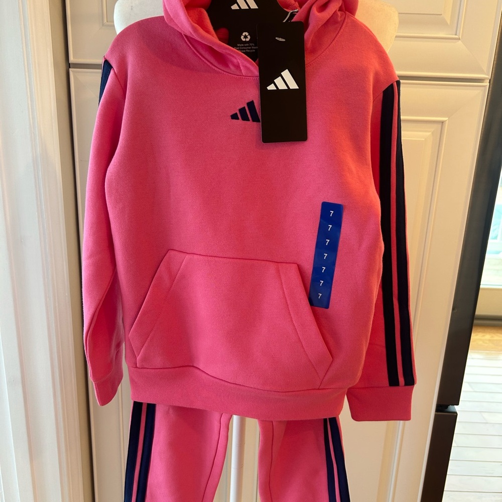 adidas Bright Pink Hoodie Set with Navy Accents